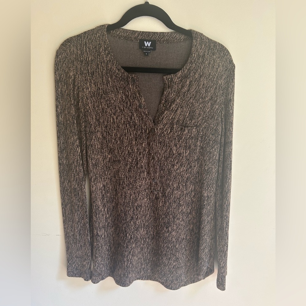 W by Worth Brown Long Sleeve Cotton Mid Weight Blouse